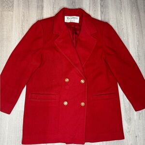 Makintosh Wool Double Breasted Jacket 12 Petite Christmas Red Gold Buttons VTG